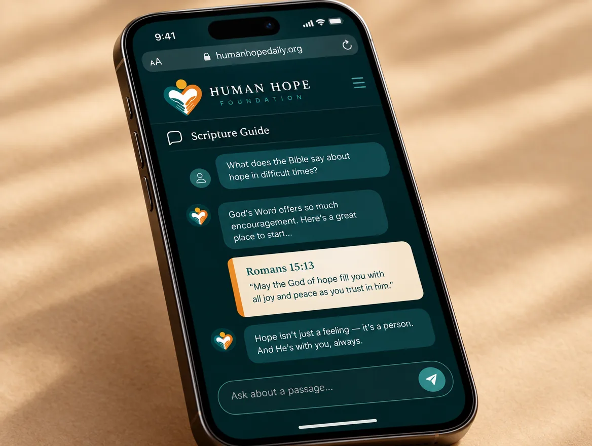 Scripture Guide conversation explaining a Bible passage inside Human Hope Daily